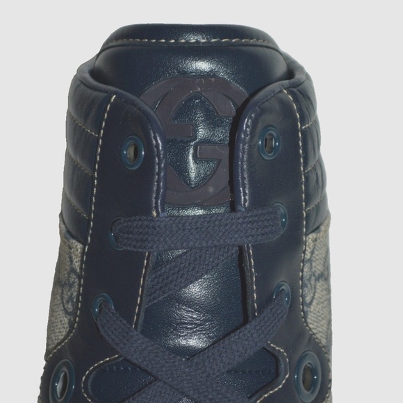 NIB GUCCI GG SUPREME CANVAS MENS HITOP CROCODILE LEATHER TRIM SNEAKERS - Picture 4 of 10